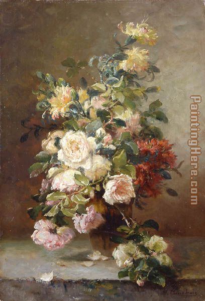 Roses painting - Eugene Henri Cauchois Roses art painting